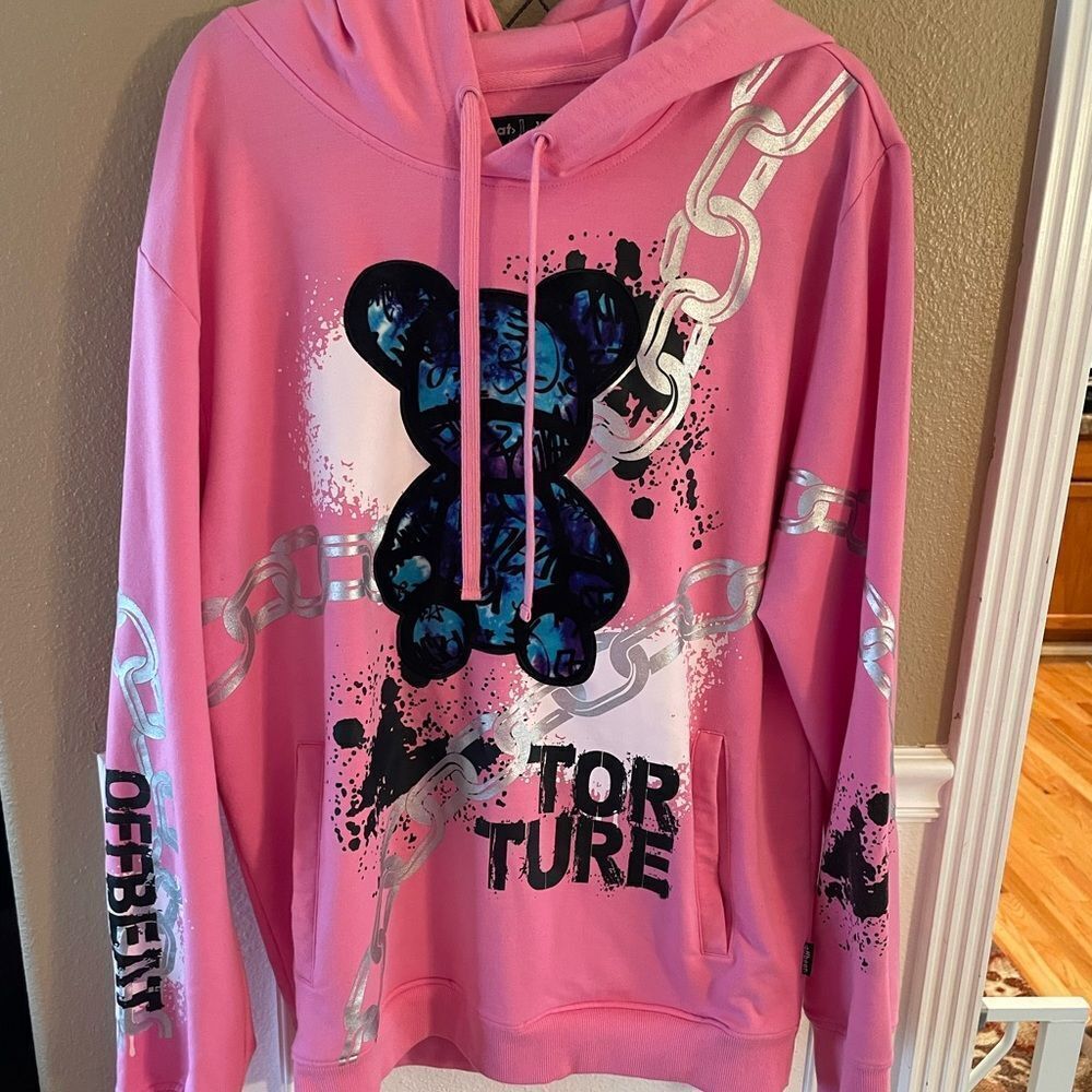 Off Beat Torture Pink Teddy Graffiti Hoodie XL